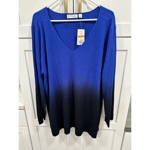 Kim Rogers Ombre Sweater V-Neck Ribbed Knit Long Sleeve‎ Top 3X